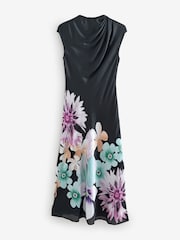 Ted Baker Black Demita Printed Short Sleeve Draped Neck Midi Dress - Image 6 of 8