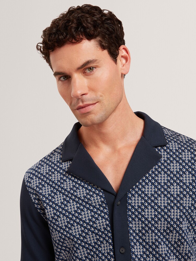Ted Baker Blue Danlibe Short Sleeve Argyle Button Thru Jersey Shirt - Image 2 of 5 Ted Baker Blue Danlibe Short Sleeve Argyle Button Thru Jersey Shirt - Image 2 of 5