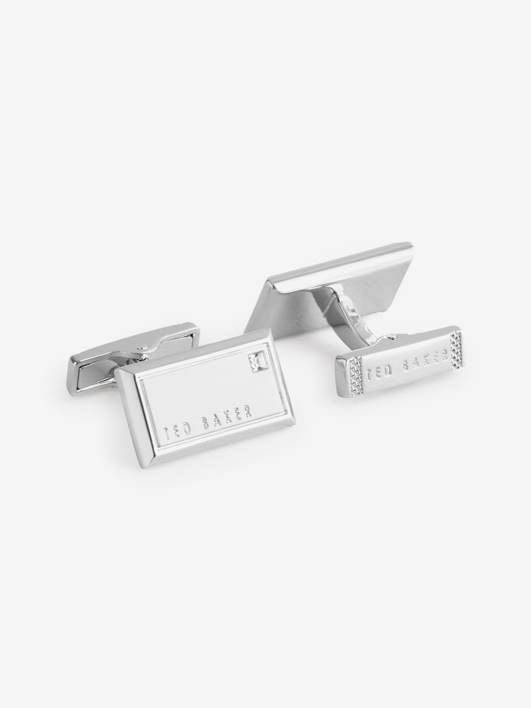 Ted Baker Silver Kristol Brushed Metal Cufflinks - Image 1 of 2 Ted Baker Silver Kristol Brushed Metal Cufflinks - Image 1 of 2
