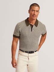 Ted Baker Green Kolomer Short Sleeve Herringbone Texture Polo Shirt - Image 1 of 5