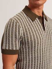 Ted Baker Green Kolomer Short Sleeve Herringbone Texture Polo Shirt - Image 2 of 5