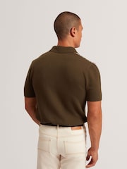 Ted Baker Green Kolomer Short Sleeve Herringbone Texture Polo Shirt - Image 3 of 5