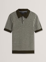 Ted Baker Green Kolomer Short Sleeve Herringbone Texture Polo Shirt - Image 4 of 5