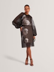 Ted Baker Black Plaaza Puff Sleeve Blouse With Organza Overlay - Image 1 of 7