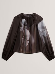 Ted Baker Black Plaaza Puff Sleeve Blouse With Organza Overlay - Image 6 of 7