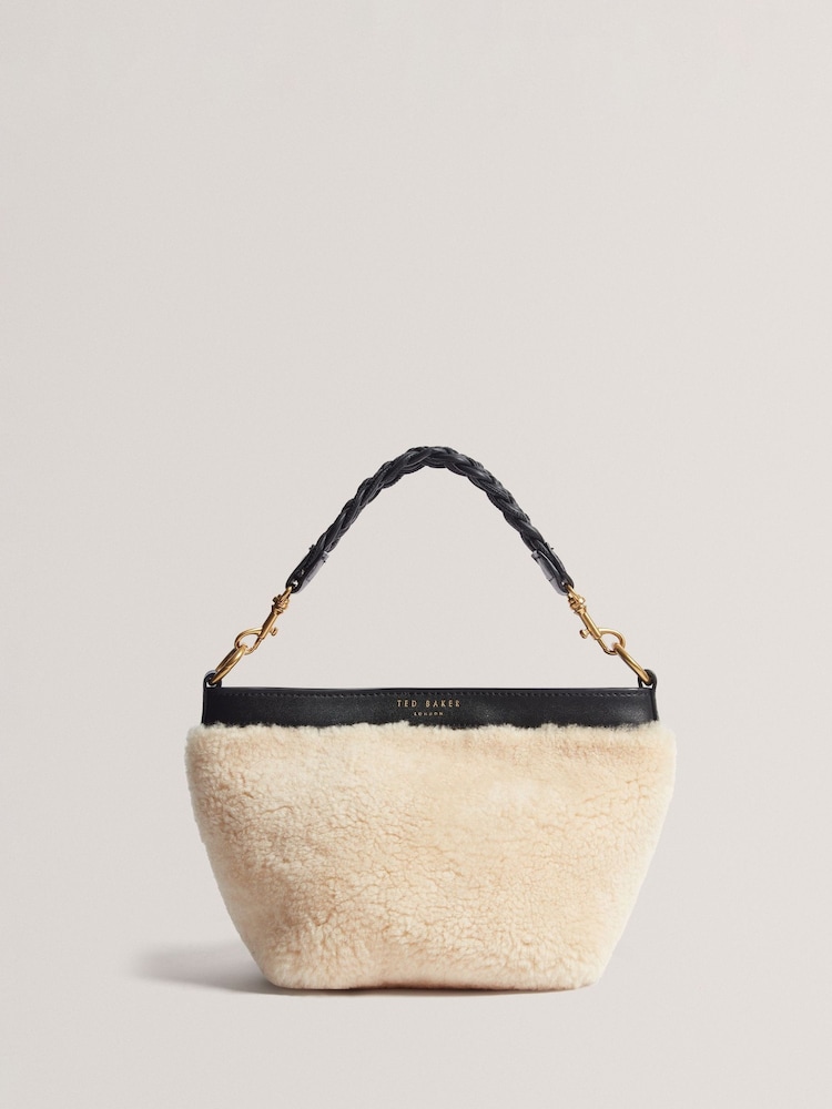 Ted Baker Black Sherbaa Shearling Leather Weave Handle Cross-Body Bag - Image 1 of 6 Ted Baker Black Sherbaa Shearling Leather Weave Handle Cross-Body Bag - Image 1 of 6