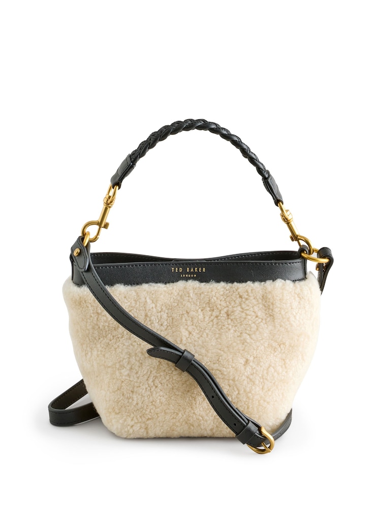 Ted Baker Black Sherbaa Shearling Leather Weave Handle Cross-Body Bag - Image 2 of 6 Ted Baker Black Sherbaa Shearling Leather Weave Handle Cross-Body Bag - Image 2 of 6