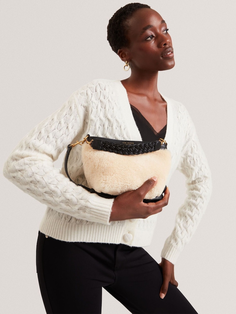 Ted Baker Black Sherbaa Shearling Leather Weave Handle Cross-Body Bag - Image 6 of 6 Ted Baker Black Sherbaa Shearling Leather Weave Handle Cross-Body Bag - Image 6 of 6