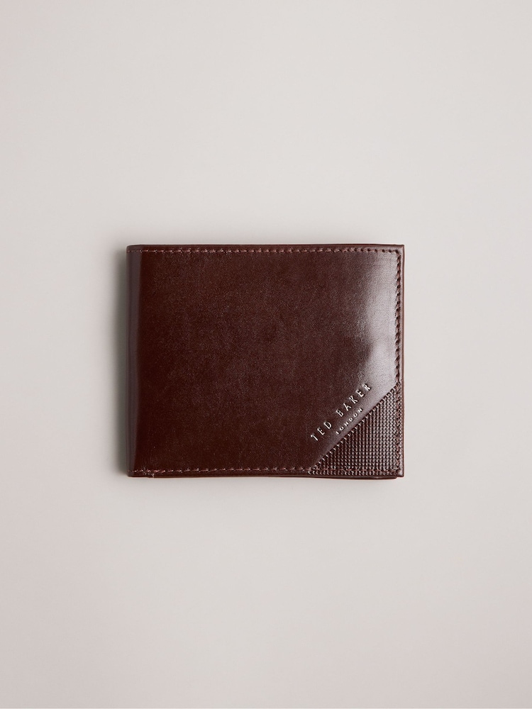 Ted Baker Brown Prugs Embossed Corner Leather Bifold Coin Wallet - Image 1 of 3