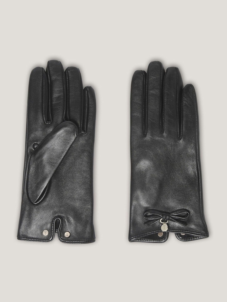 Ted Baker Black Sheryys Bow Detail Leather Gloves - Image 1 of 3 Ted Baker Black Sheryys Bow Detail Leather Gloves - Image 1 of 3