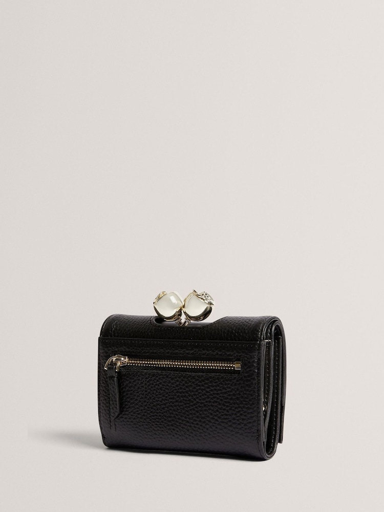 Ted Baker Black Roosa Rose Detail Leather Small Bobble Purse - Image 2 of 5 Ted Baker Black Roosa Rose Detail Leather Small Bobble Purse - Image 2 of 5