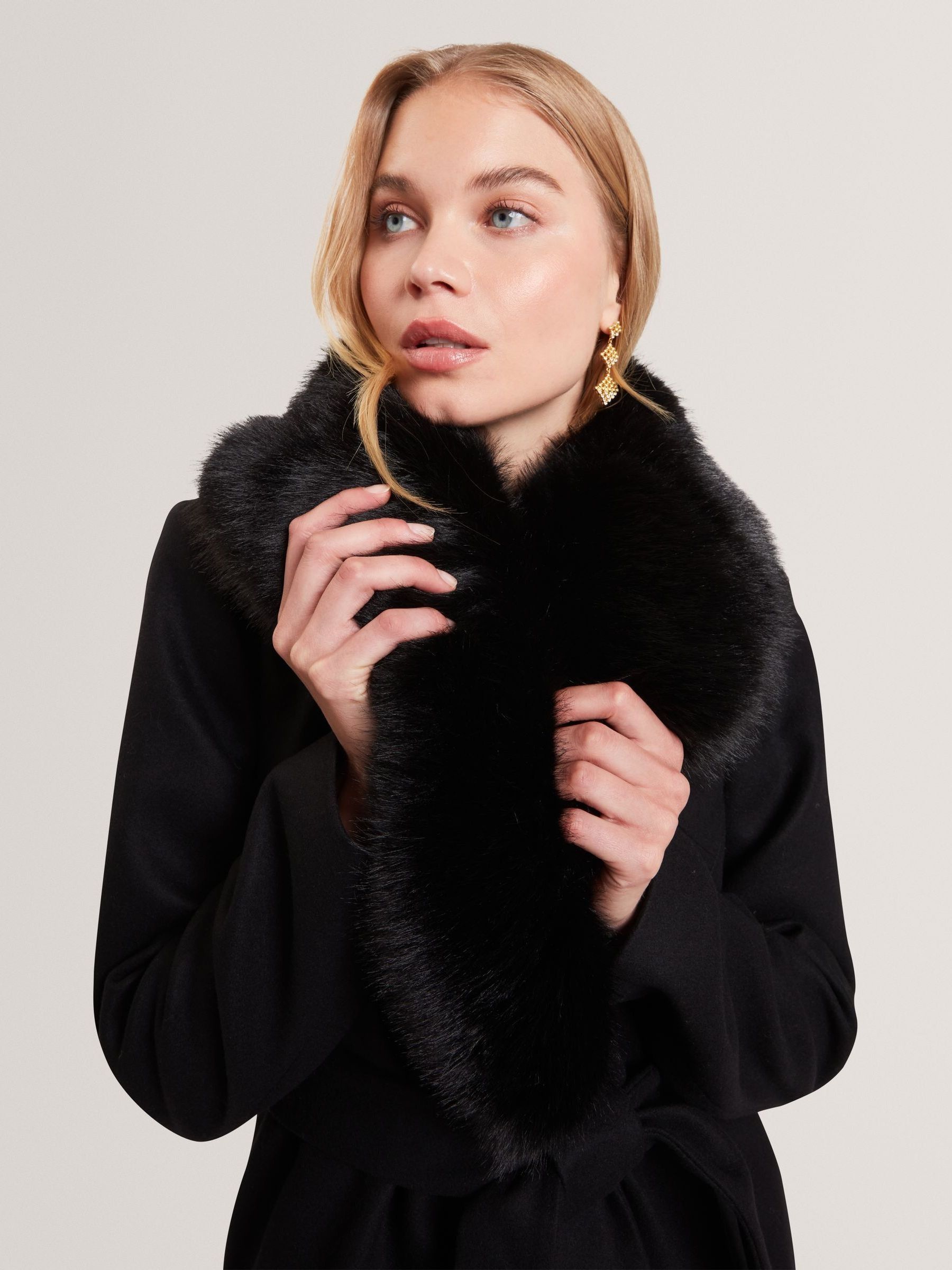 Buy Ted Baker Black Toroja - Faux Fur Belted Short Coat from the