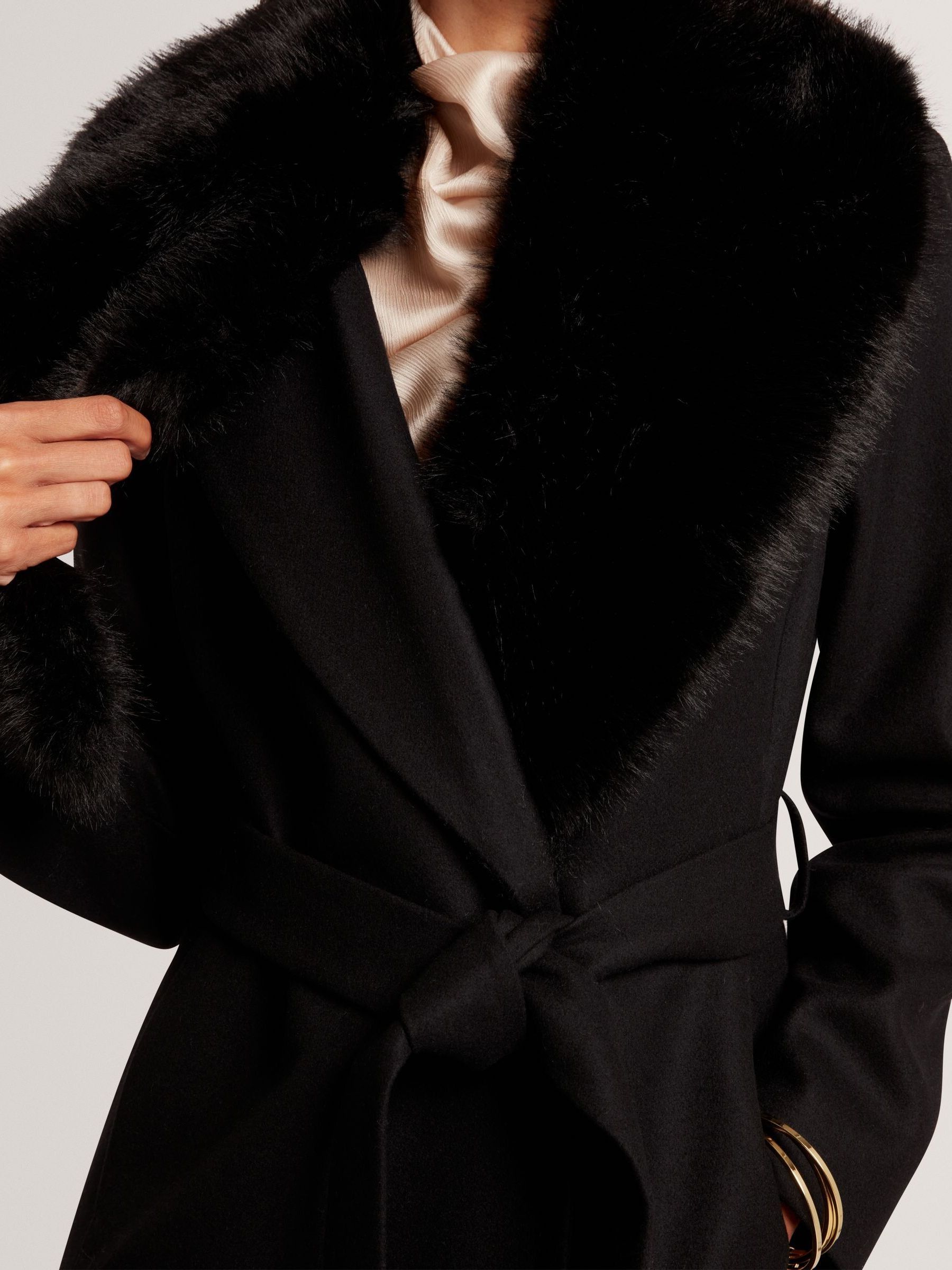 Buy Ted Baker Black Musea - Faux Fur Belted Long Coat from Next