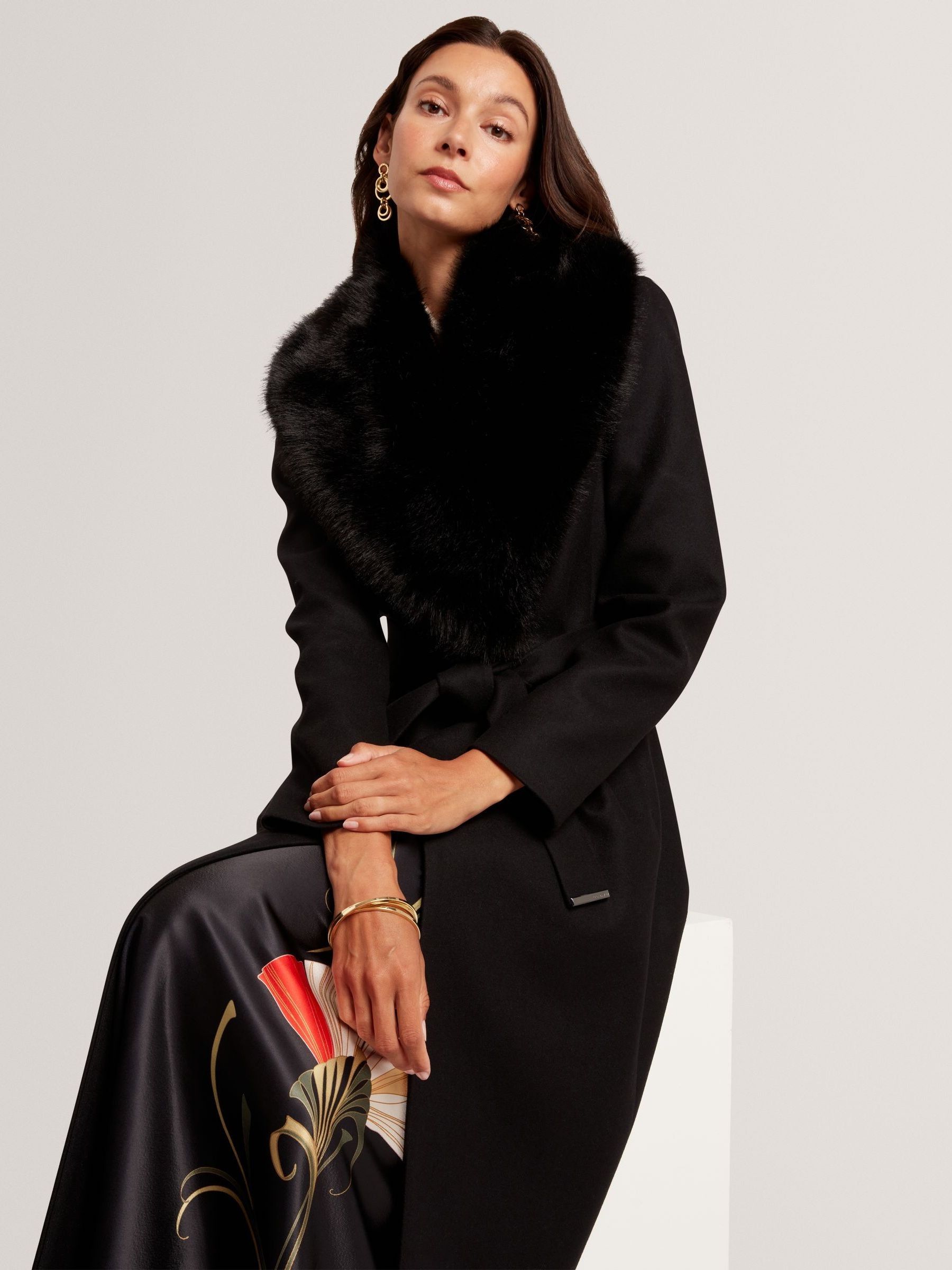 Buy Ted Baker Black Musea - Faux Fur Belted Long Coat from Next Norway