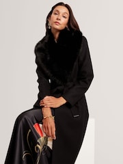 Ted Baker Black Musea - Faux Fur Belted Long Coat - Image 4 of 6