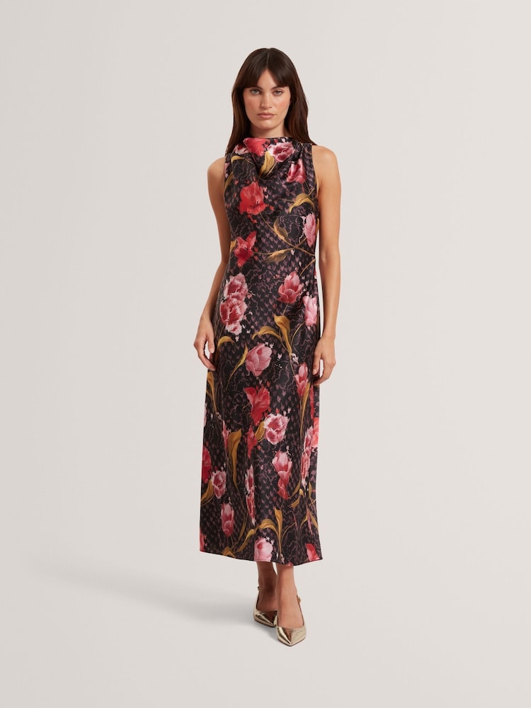Ted Baker Black Twilli - Printed Halter Neck Midi Dress - Image 1 of 5 Ted Baker Black Twilli - Printed Halter Neck Midi Dress - Image 1 of 5