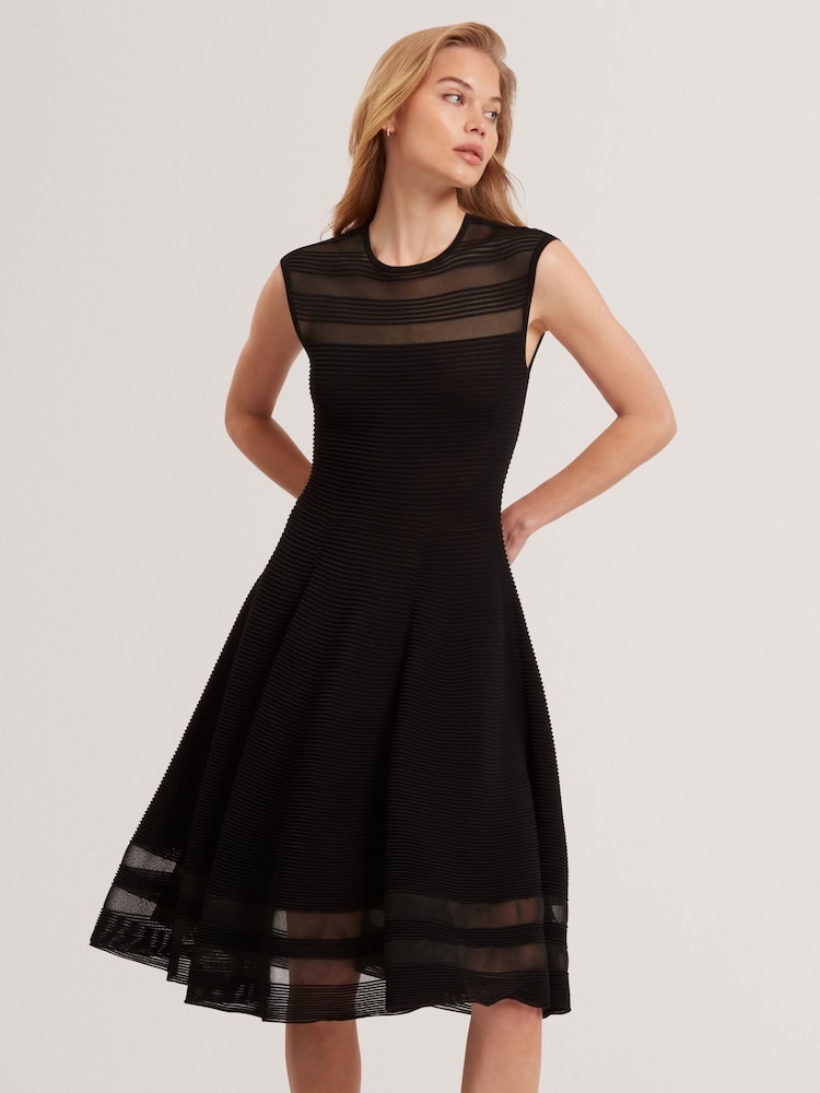 Ted Baker Black Suusaan - Knitted Skater Dress With Invisible Panels - Image 1 of 5 Ted Baker Black Suusaan - Knitted Skater Dress With Invisible Panels - Image 1 of 5