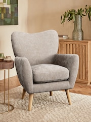 Distressed Velour Mid Natural Wilson Highback Armchair - Image 1 of 5
