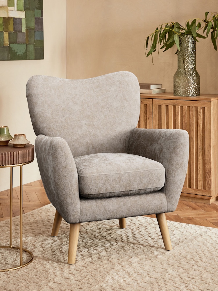 Distressed Velour Mid Natural Wilson Highback Armchair - Image 1 of 5