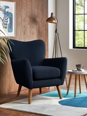 Fine Chenille Easy Clean Dark Navy Blue Wilson Highback Armchair - Image 1 of 4