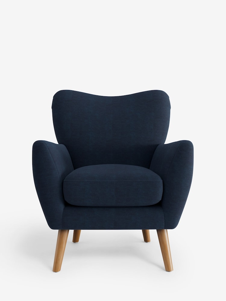 Fine Chenille Easy Clean Dark Navy Blue Wilson Highback Armchair - Image 2 of 4