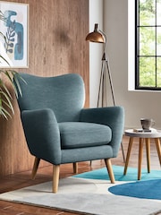 Fine Chenille Easy Clean Mid Blue Wilson Highback Armchair - Image 1 of 5