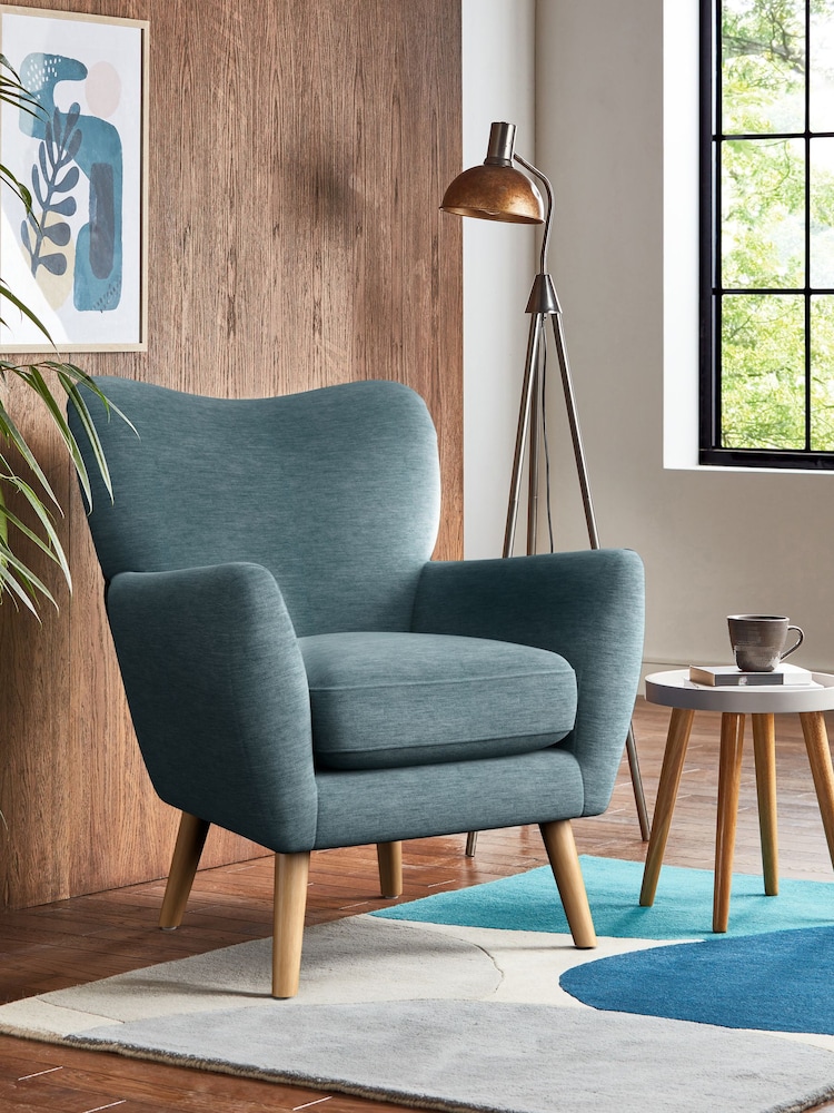 Fine Chenille Easy Clean Mid Blue Wilson Highback Armchair - Image 1 of 5