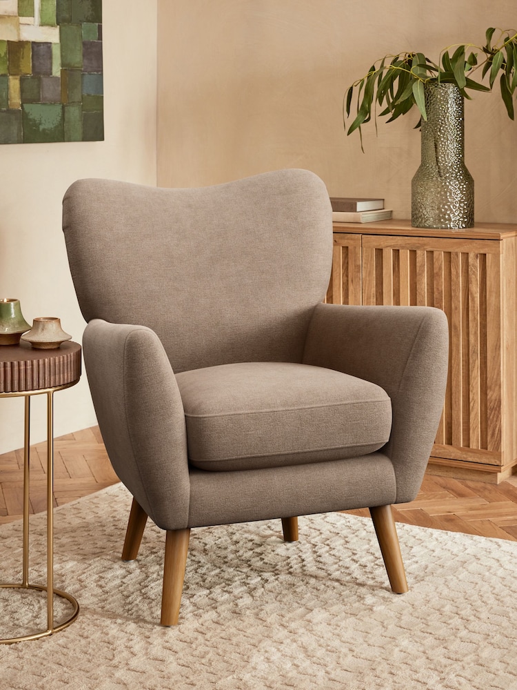 Luxe Chenille Mid Natural Wilson Highback Armchair - Image 1 of 5