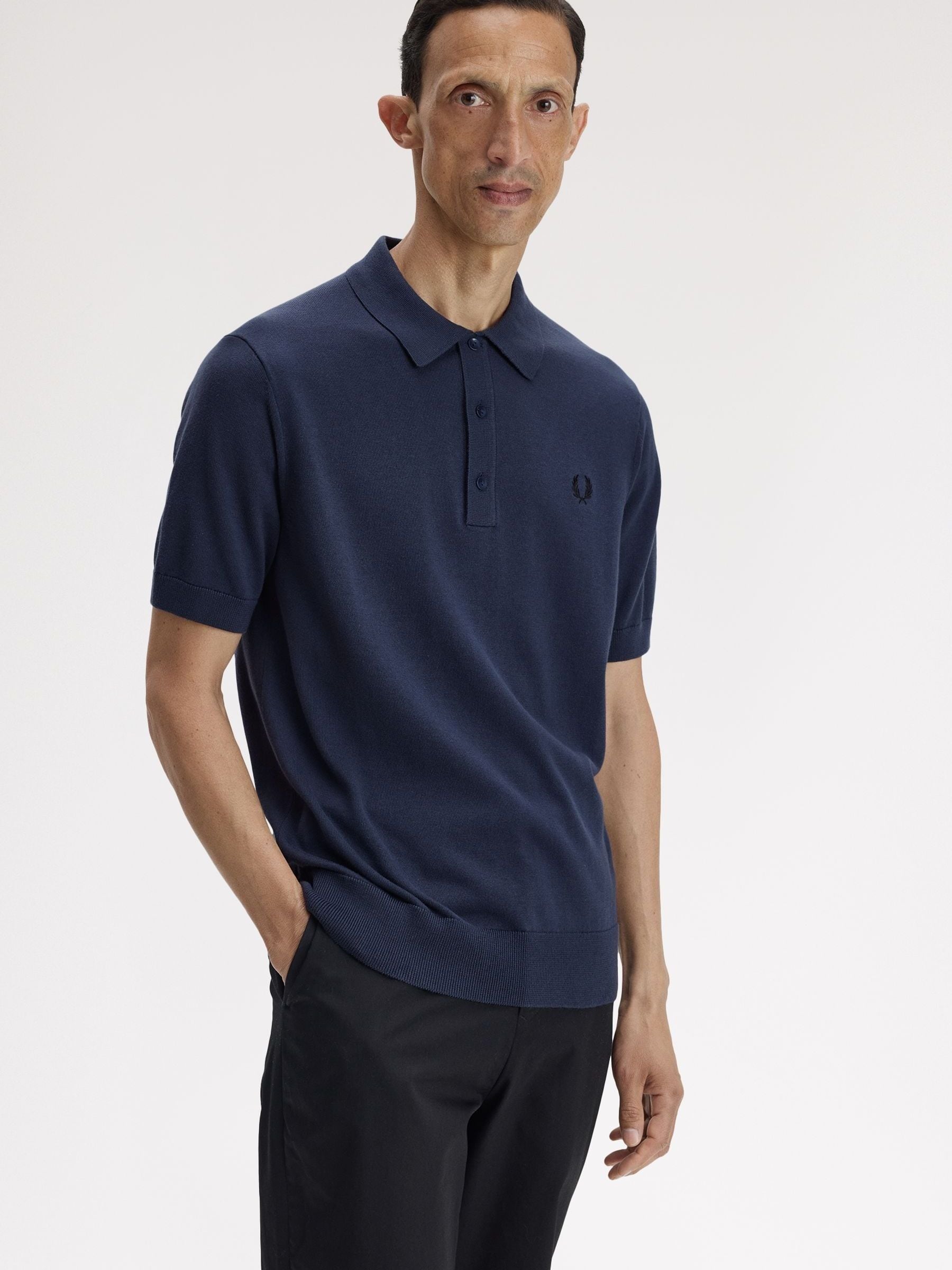 Buy Fred Perry Blue Cotton Knitted Polo Shirt from Next USA