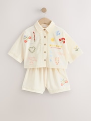 Ecru Embroidered Floral Shirt and Shorts Set (3-16yrs) - Image 1 of 5
