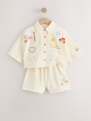 Ecru Embroidered Floral Shirt and Shorts Set (3-16yrs) - Image 2 of 5