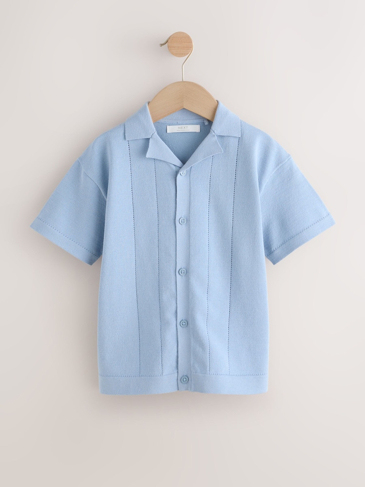 Albastru - Tricotate polo cu guler și revere Tricouri (3-16ani) - Imaginea 1 din 4