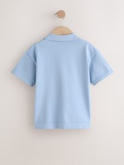 Albastru - Tricotate polo cu guler și revere Tricouri (3-16ani) - Imaginea 2 din 4