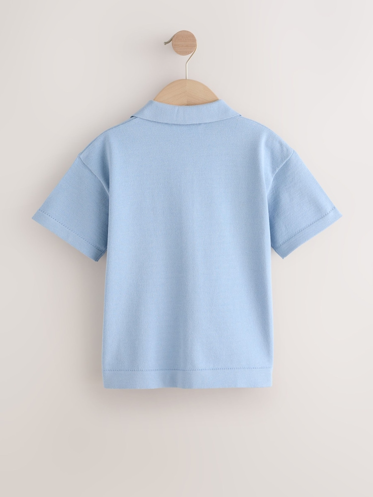 Albastru - Tricotate polo cu guler și revere Tricouri (3-16ani) - Imaginea 2 din 4