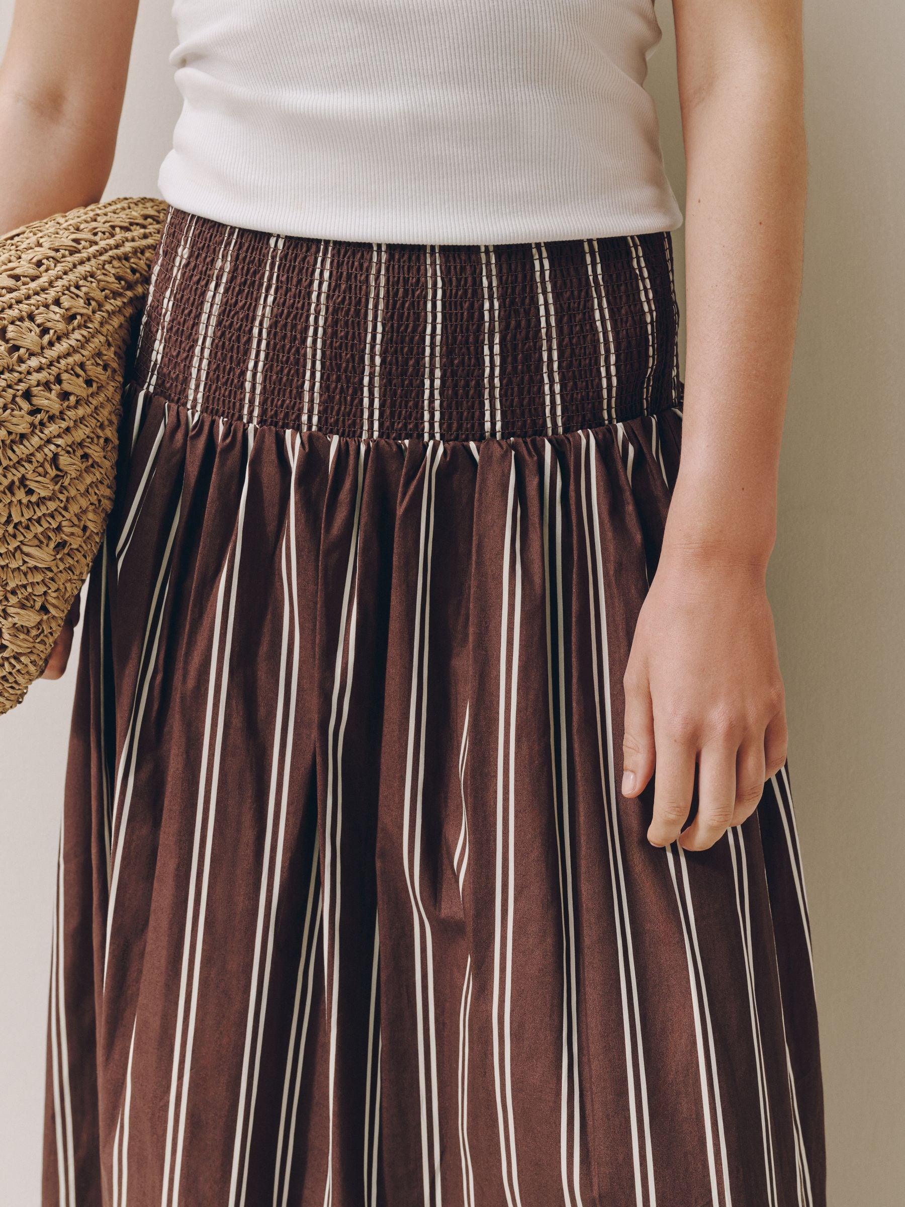 Buy Chocolate Brown Stripe Shirred Maxi Skirt from Next Switzerland