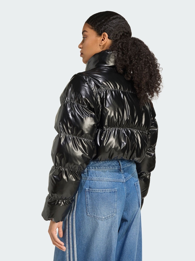 adidas Originals Black Essentials Glossy 2-In-1 Cropped Puffer Jacket - Image 2 of 5 adidas Originals Black Essentials Glossy 2-In-1 Cropped Puffer Jacket - Image 2 of 5