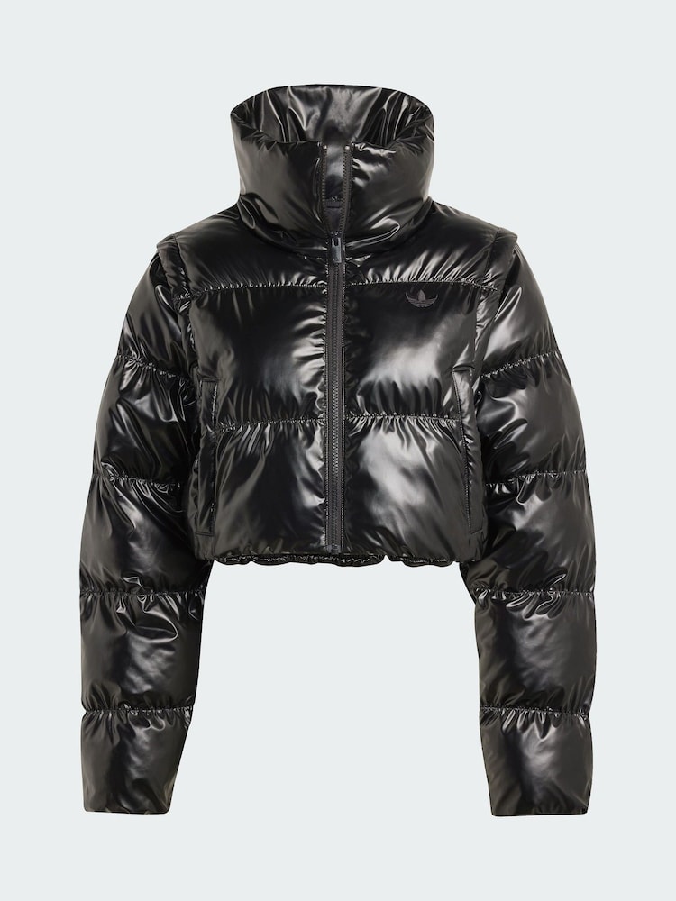 adidas Originals Black Essentials Glossy 2-In-1 Cropped Puffer Jacket - Image 5 of 5