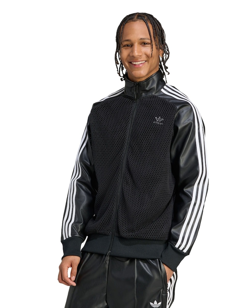 adidas Originals Black x Jeremy Scott Faux Leather Mesh Track Top - Image 1 of 5
