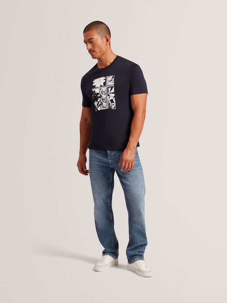 Ted Baker Blue Koney Short Sleeve Floral Box Print T-Shirt - Image 2 of 7 Ted Baker Blue Koney Short Sleeve Floral Box Print T-Shirt - Image 2 of 7
