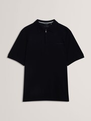 Ted Baker Black Cyrile Branded Honeycomb Trim Short Sleeve Polo Shirt - Image 1 of 1