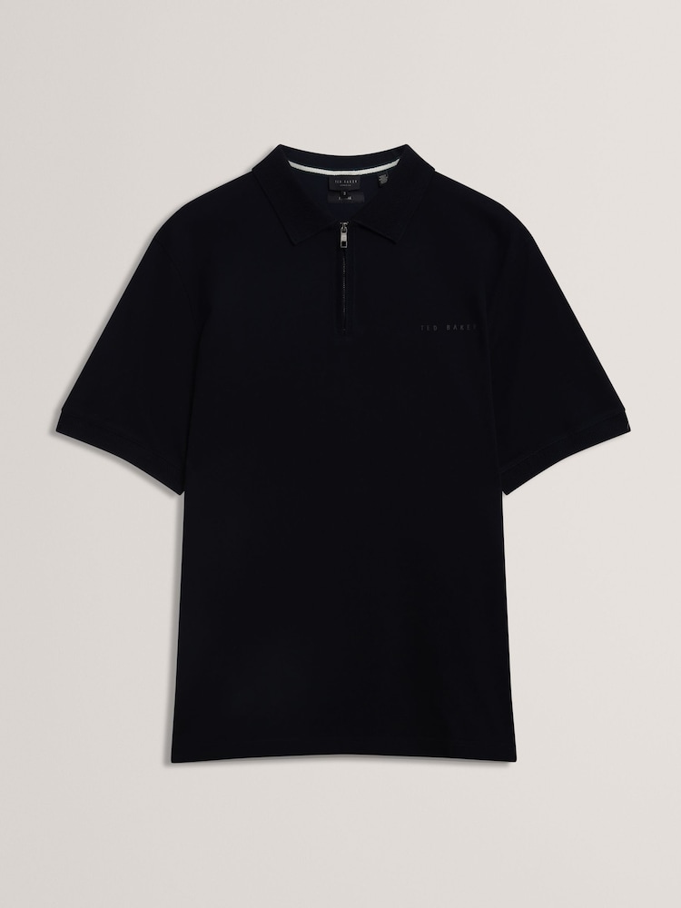Ted Baker Black Cyrile Branded Honeycomb Trim Short Sleeve Polo Shirt - Image 1 of 1 Ted Baker Black Cyrile Branded Honeycomb Trim Short Sleeve Polo Shirt - Image 1 of 1