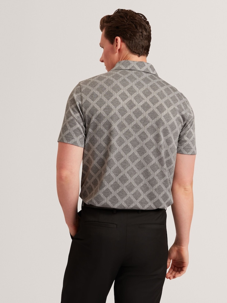 Ted Baker Grey Dalimi Short Sleeve Diamond Jacquard Polo Shirt - Image 2 of 5