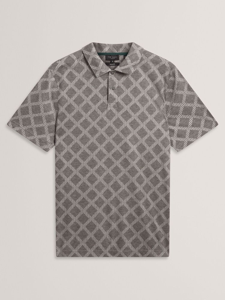 Ted Baker Grey Dalimi Short Sleeve Diamond Jacquard Polo Shirt - Image 5 of 5 Ted Baker Grey Dalimi Short Sleeve Diamond Jacquard Polo Shirt - Image 5 of 5