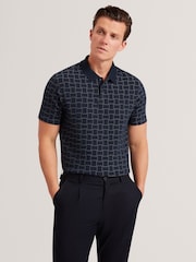 Ted Baker Blue Eduard Short Sleeve Square Jacquard Polo Shirts - Image 1 of 8