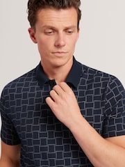 Ted Baker Blue Eduard Short Sleeve Square Jacquard Polo Shirts - Image 3 of 8