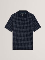 Ted Baker Blue Eduard Short Sleeve Square Jacquard Polo Shirts - Image 6 of 8