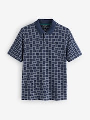 Ted Baker Blue Eduard Short Sleeve Square Jacquard Polo Shirts - Image 7 of 8
