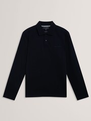 Ted Baker Blue Branded Honeycomb Trim Long Sleeve Polo Shirt - Image 1 of 2