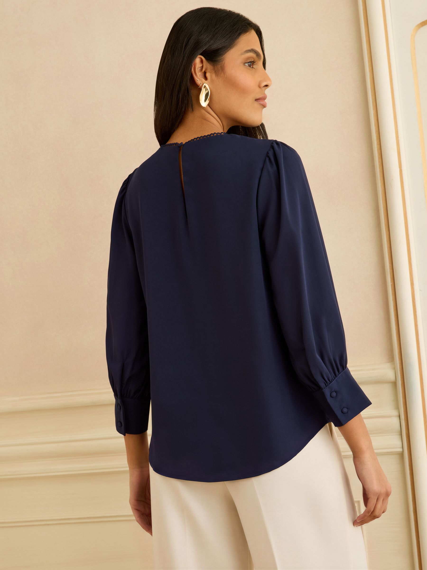 Buy Love & Roses Navy 3/4 Sleeve Scallop Detail Blouse from the