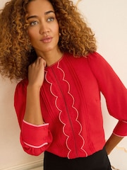 Love & Roses Red 3/4 Sleeve Scallop Detail Blouse - Image 2 of 4